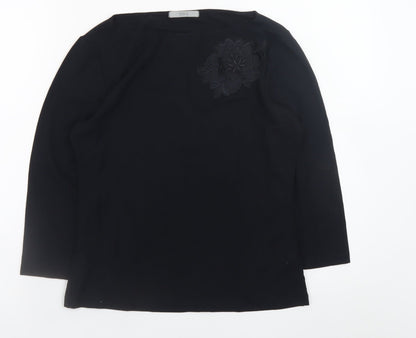 Marks and Spencer Women Black UK 12 Long Sleeve Top with Floral Applique