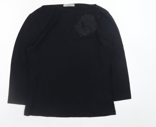 Marks and Spencer Women Black UK 12 Long Sleeve Top with Floral Applique