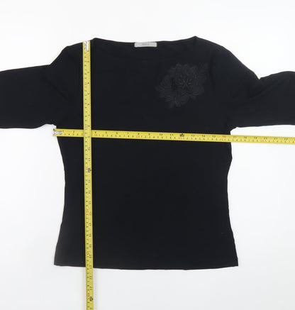 Marks and Spencer Women Black UK 12 Long Sleeve Top with Floral Applique