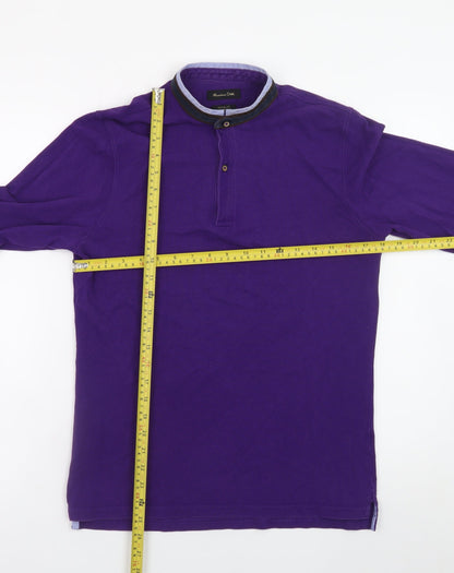 Massimo Dutti Men's Purple Cotton Long Sleeve Henley Shirt M