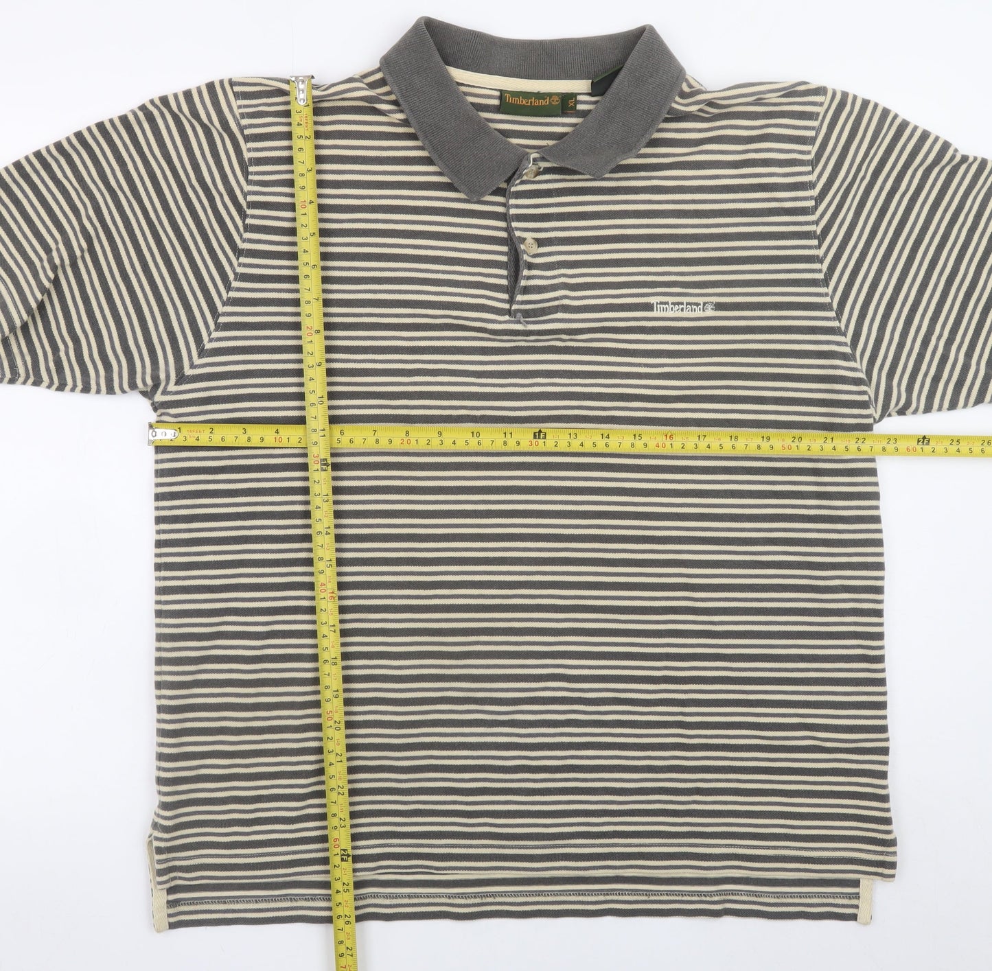 Timberland Men’s Beige Striped Cotton Polo Shirt XL Regular Fit