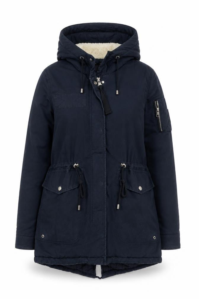 Bershka Women Blue Hooded Parka Coat Size 8 Lined Winter Jacket