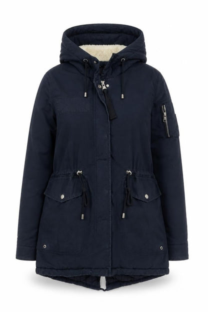 Bershka Women Blue Hooded Parka Coat Size 8 Lined Winter Jacket