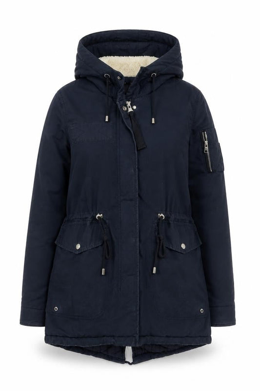 Bershka Women Blue Hooded Parka Coat Size 8 Lined Winter Jacket