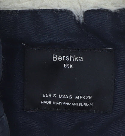 Bershka Women Blue Hooded Parka Coat Size 8 Lined Winter Jacket