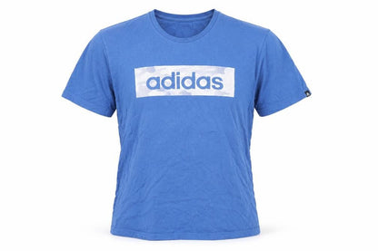 Front view of Adidas Men's Blue Graphic Logo Short Sleeve Cotton T-Shirt M