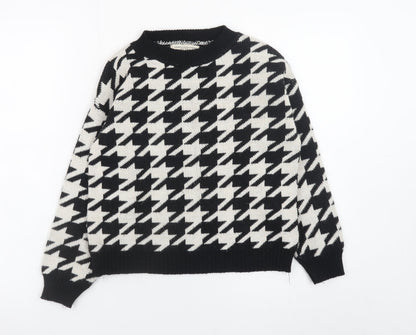 Vanessa Alexandra Women's Black Houndstooth Knit Pullover Jumper Size 12
