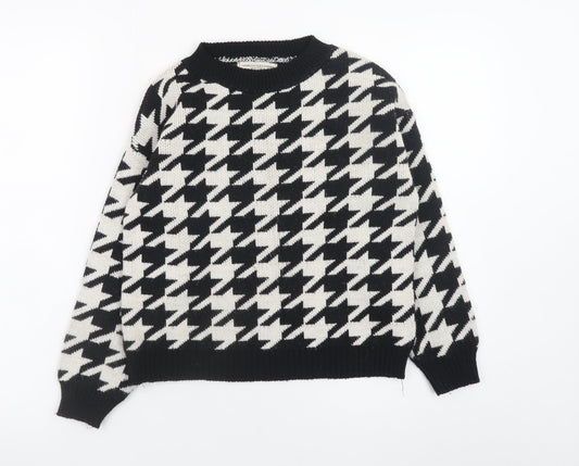Vanessa Alexandra Women's Black Houndstooth Knit Pullover Jumper Size 12