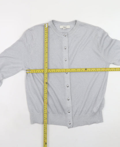 Womens UK Size 10 Marks and Spencer Silver Basic Button-Up