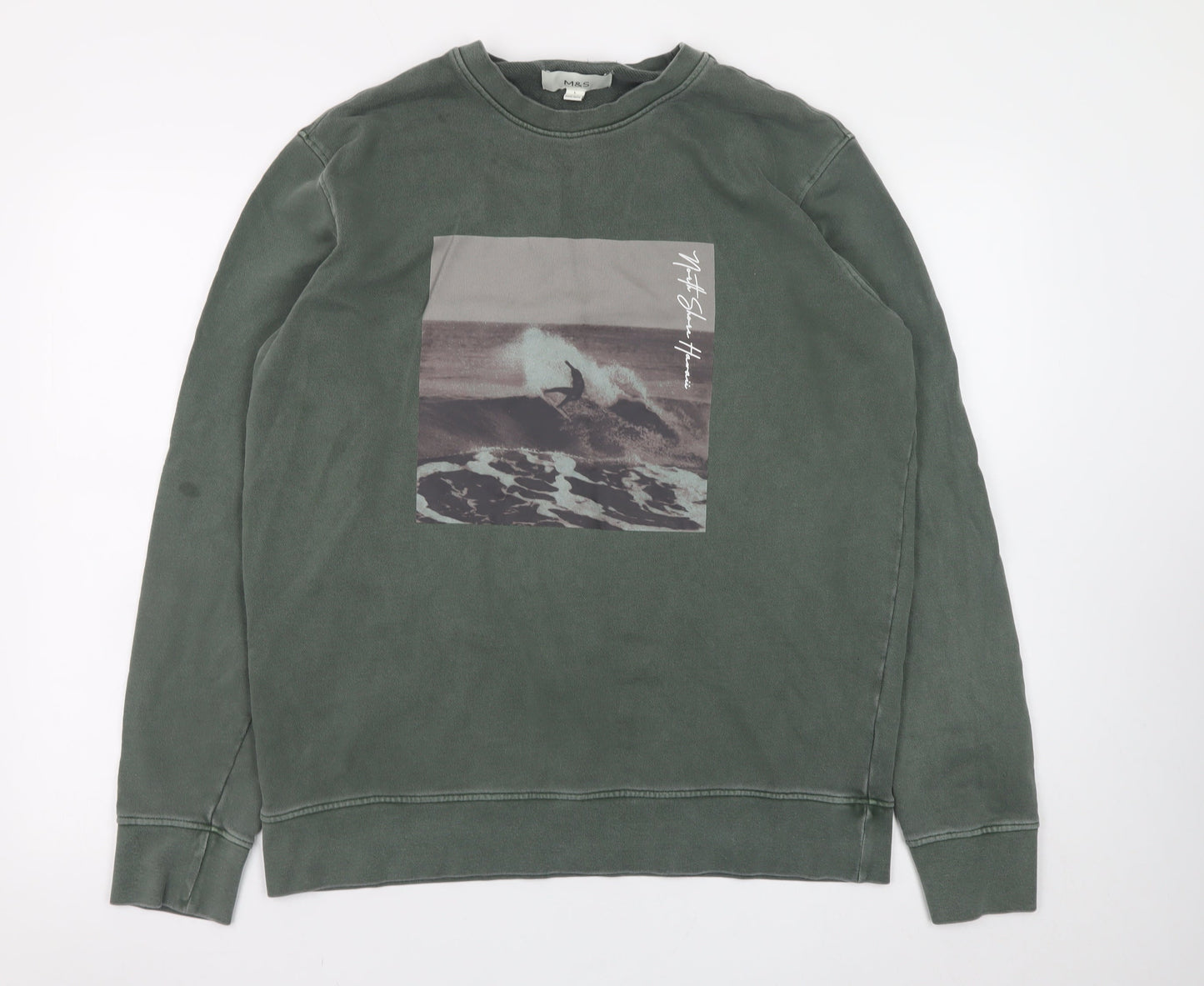 Mens UK Size L Marks and Spencer Green Pullover Sweatshirt
