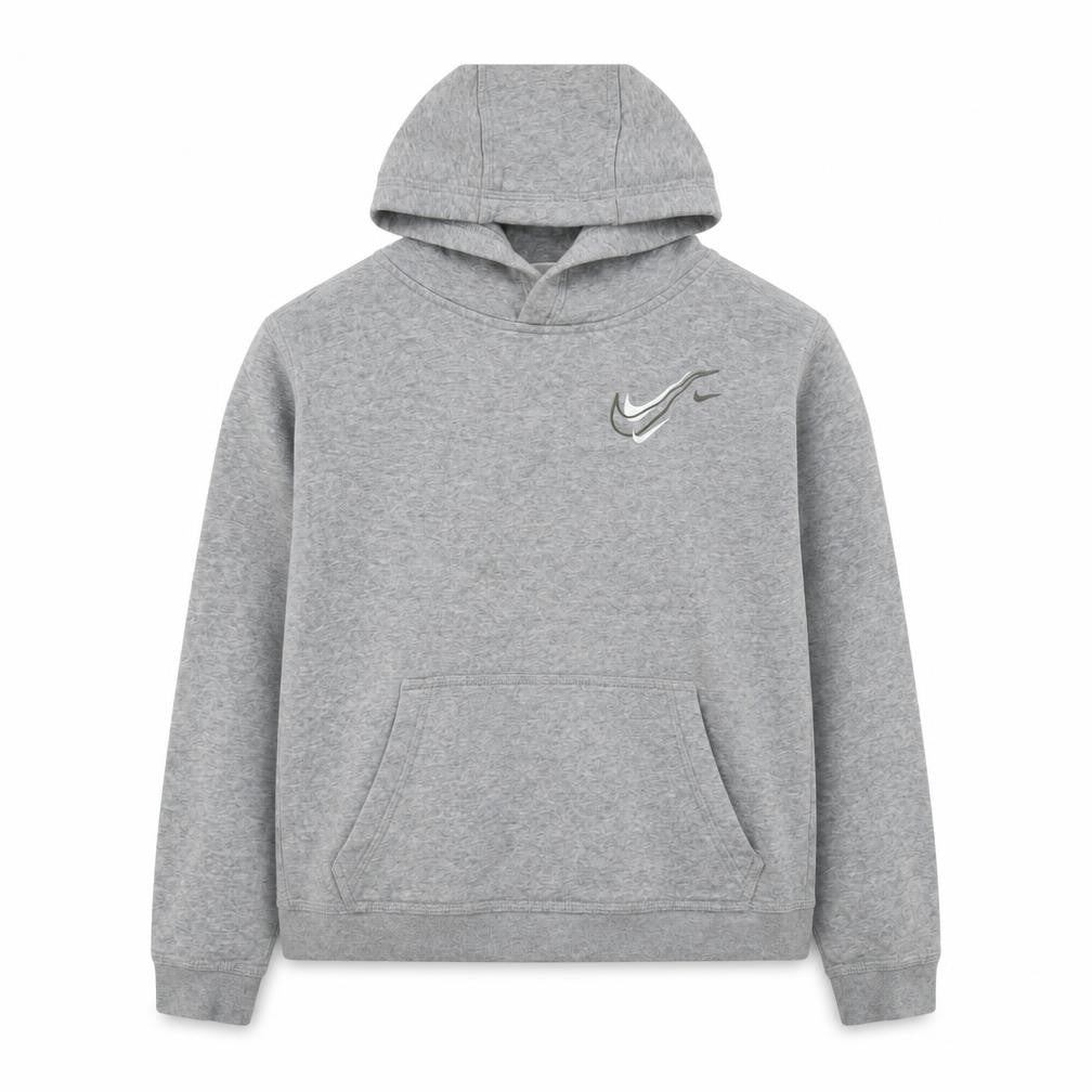 Front view of Nike Teens Grey Pullover Hoodie XL Regular Fit Fleece Sweatshirt