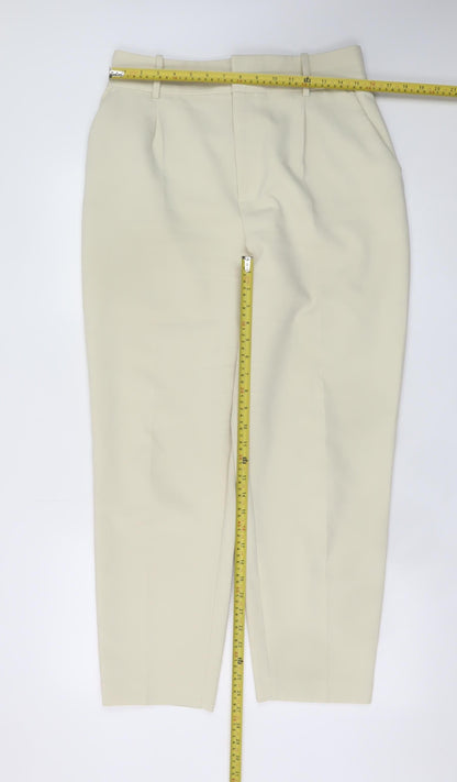 ZARA Women Beige Pleated Tapered Trousers L Size Tailored Workwear