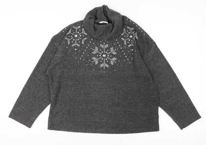 Tu Women Grey Roll Neck Embellished Jumper Size 16