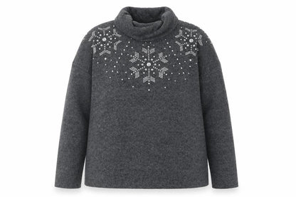 Tu Women Grey Roll Neck Embellished Jumper Size 16