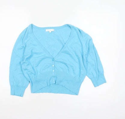 Tina Taylor Women Blue L V-Neck 3/4 Sleeve Button Cardigan
