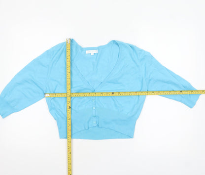 Tina Taylor Women Blue L V-Neck 3/4 Sleeve Button Cardigan