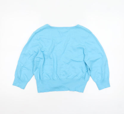 Tina Taylor Women Blue L V-Neck 3/4 Sleeve Button Cardigan