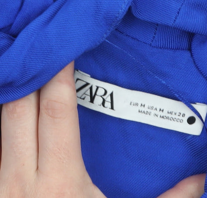 Zara Women Blue Viscose Wrap Dress Size 12 Long Sleeve Short Belted
