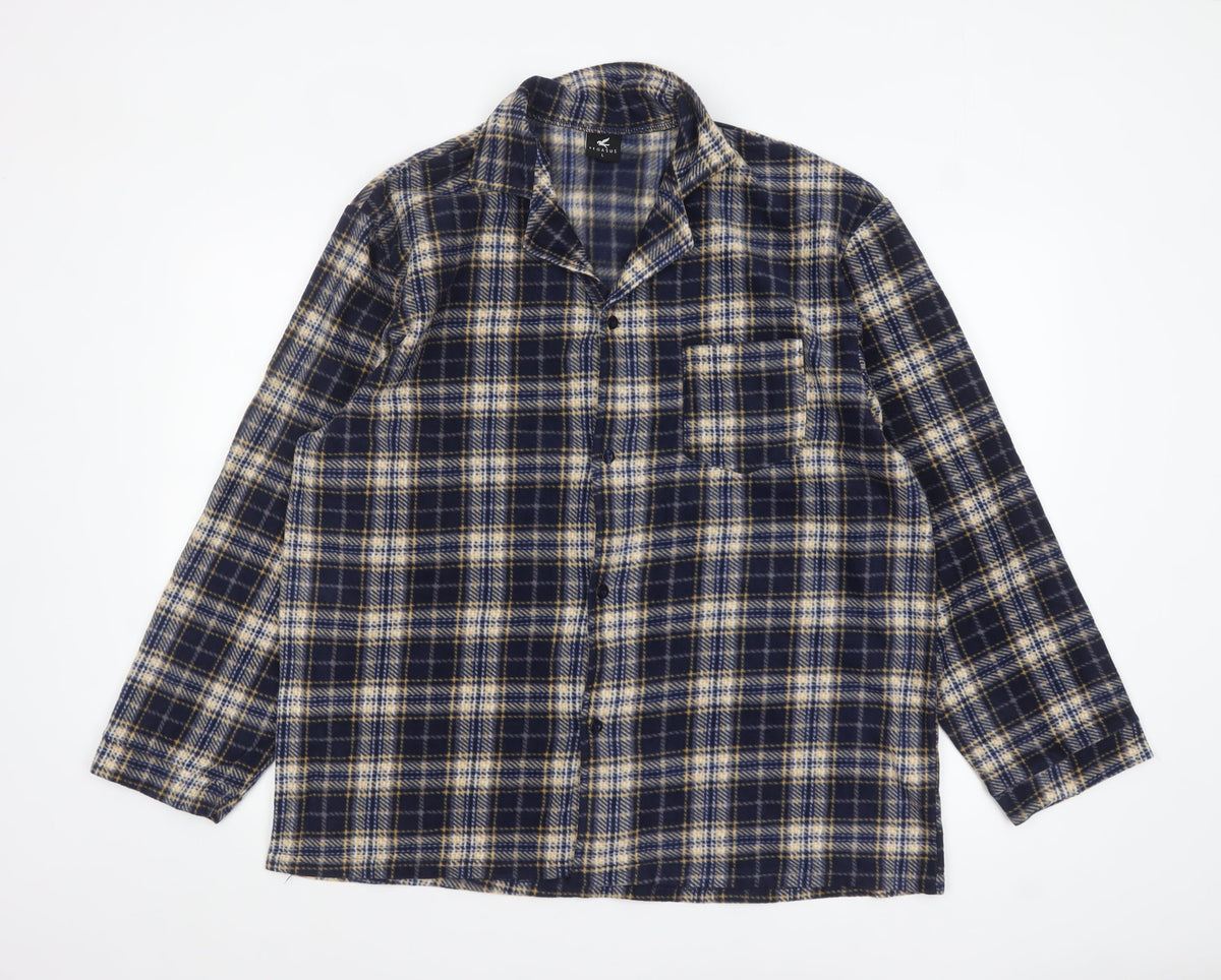 Pegasus Men's Navy Checked Pyjama Top L Long Sleeve Polyester