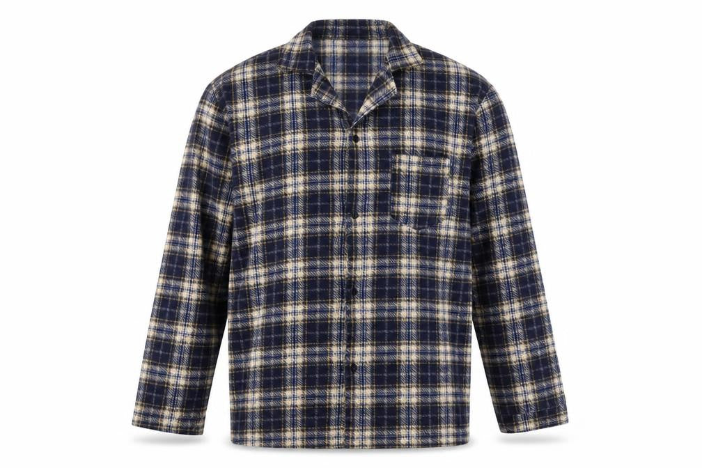 Pegasus Men's Navy Checked Pyjama Top L Long Sleeve Polyester