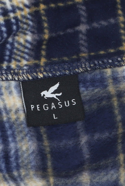 Pegasus Men's Navy Checked Pyjama Top L Long Sleeve Polyester