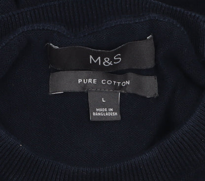 Marks and Spencer Mens Blue Pure Cotton Crew Neck Jumper L