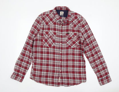 Lee Men's Red Plaid Slim Fit Flannel Button-Up Shirt XL