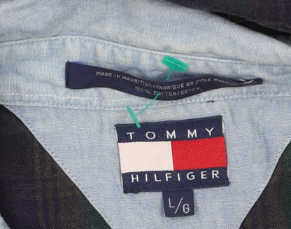Tommy Hilfiger Men’s Blue Check Button-Up Shirt L Cotton Flannel