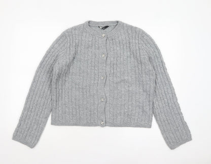 George Women Grey Cable-Knit Button Cardigan Size 12-14