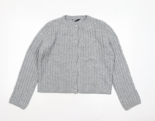 George Women Grey Cable-Knit Button Cardigan Size 12-14