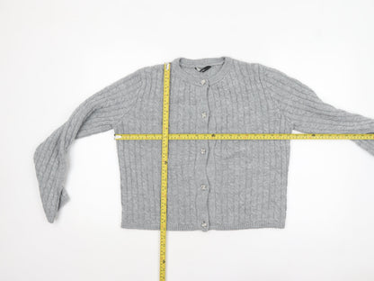 George Women Grey Cable-Knit Button Cardigan Size 12-14