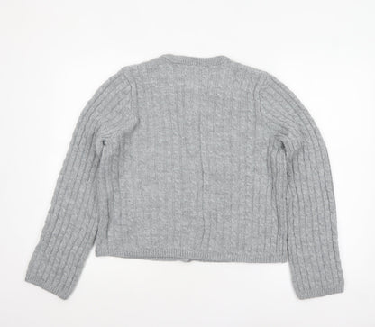 George Women Grey Cable-Knit Button Cardigan Size 12-14