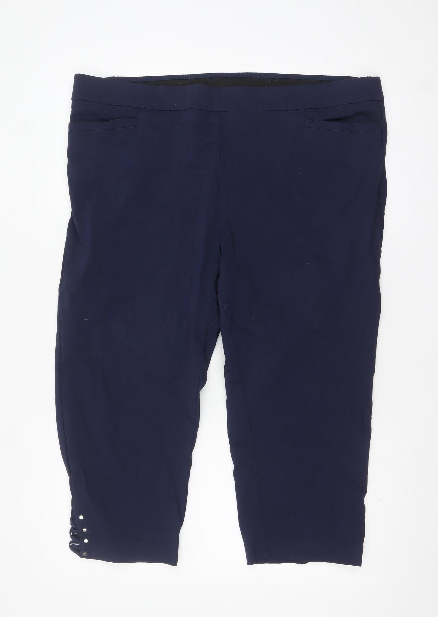 Avenue Women's Navy Blue Cropped Trousers Size 24 Plus Stretch Viscose Blend