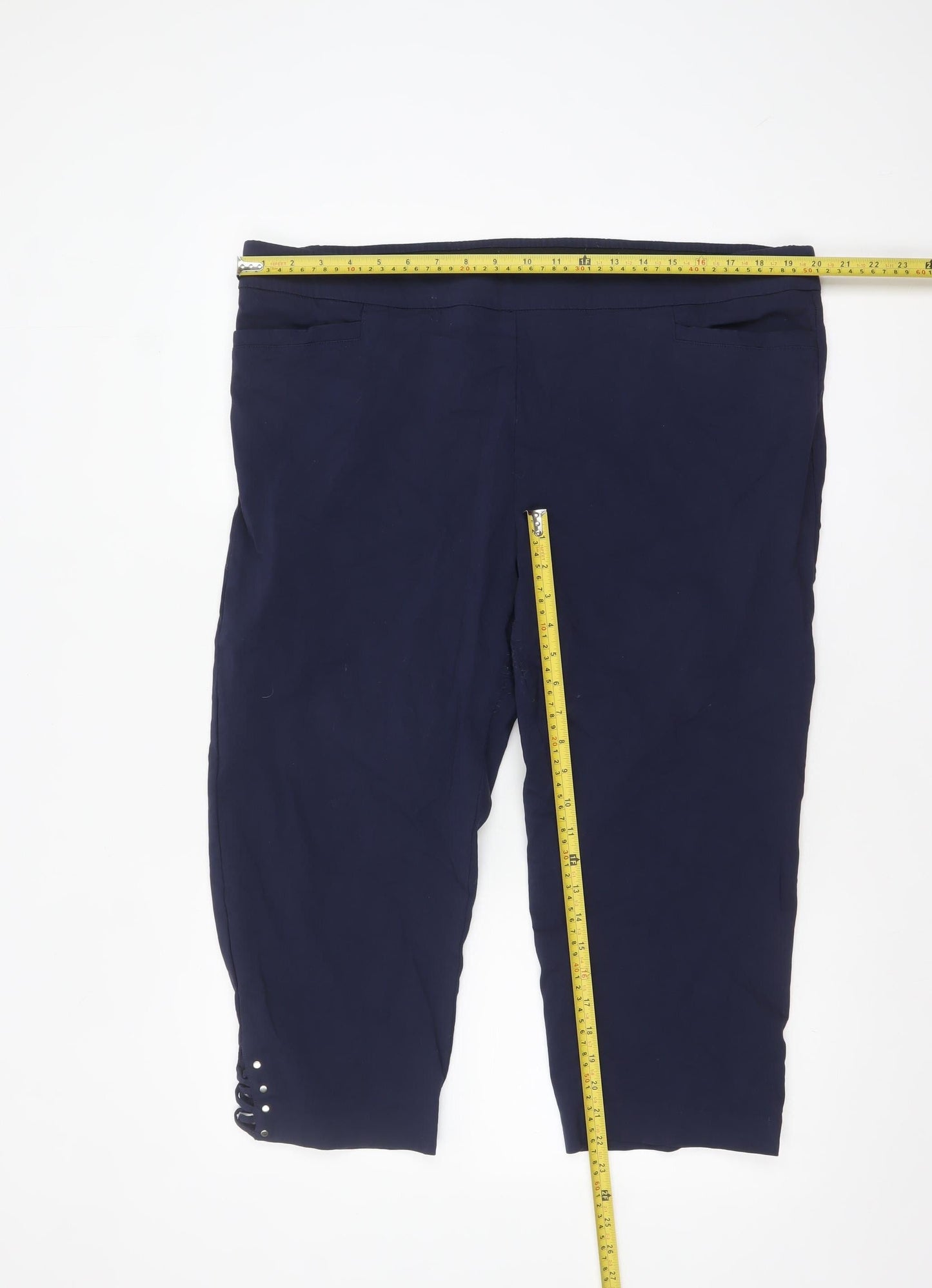 Avenue Women's Navy Blue Cropped Trousers Size 24 Plus Stretch Viscose Blend