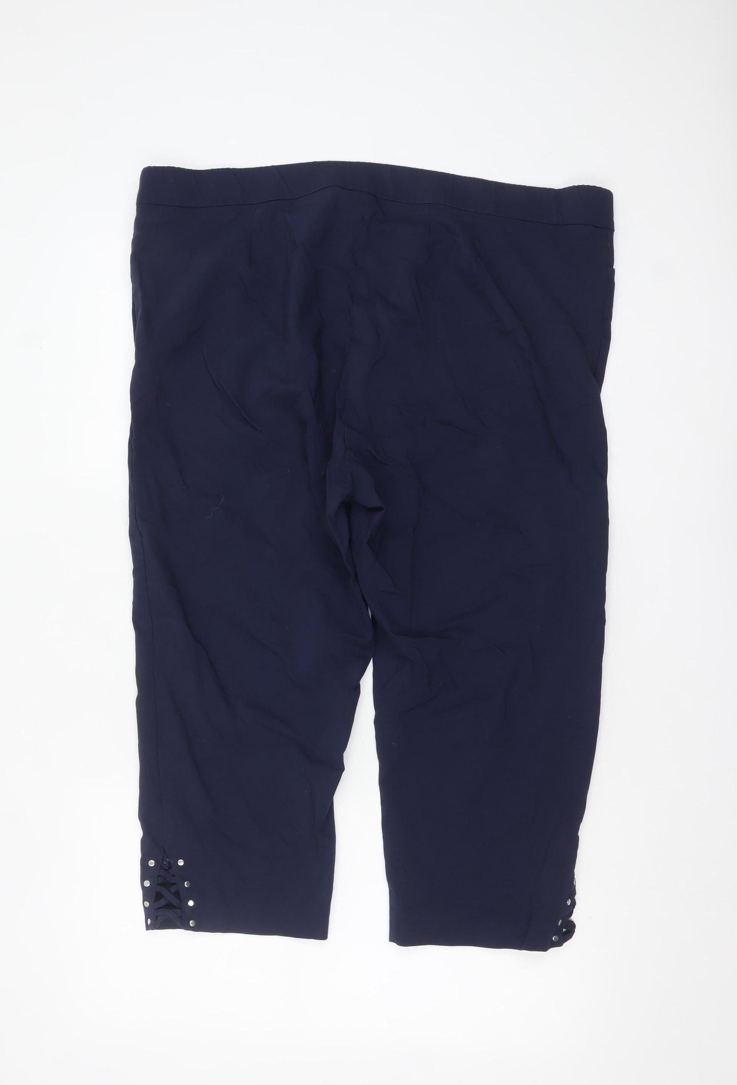 Avenue Women's Navy Blue Cropped Trousers Size 24 Plus Stretch Viscose Blend