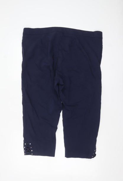 Avenue Women's Navy Blue Cropped Trousers Size 24 Plus Stretch Viscose Blend