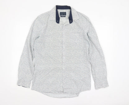 Tailoring by F&F Men's Blue Floral Slim Fit Long Sleeve Button-Up Shirt M