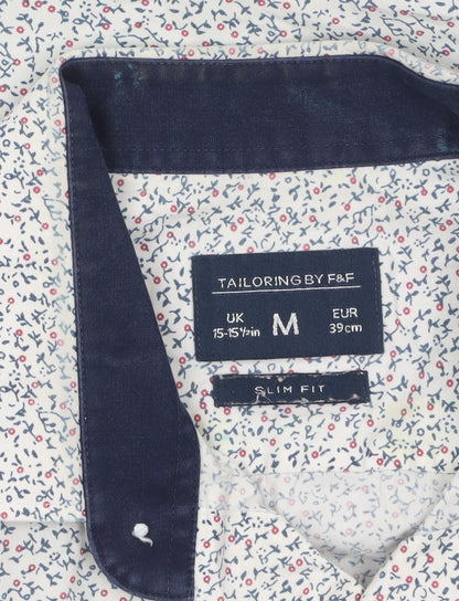 Tailoring by F&F Men's Blue Floral Slim Fit Long Sleeve Button-Up Shirt M