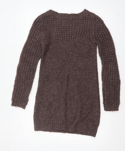 New Look Women Brown Acrylic Knit Jumper Dress Size 8