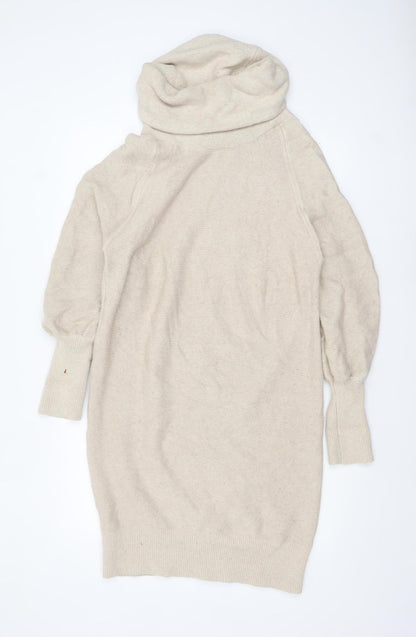 Phase Eight Women Beige Roll Neck Long Sleeve Tunic Jumper S