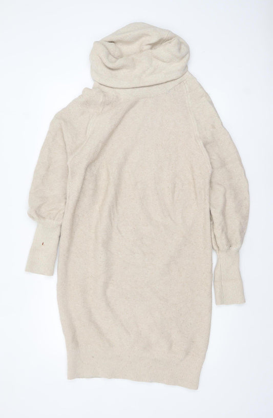 Phase Eight Women Beige Roll Neck Long Sleeve Tunic Jumper S