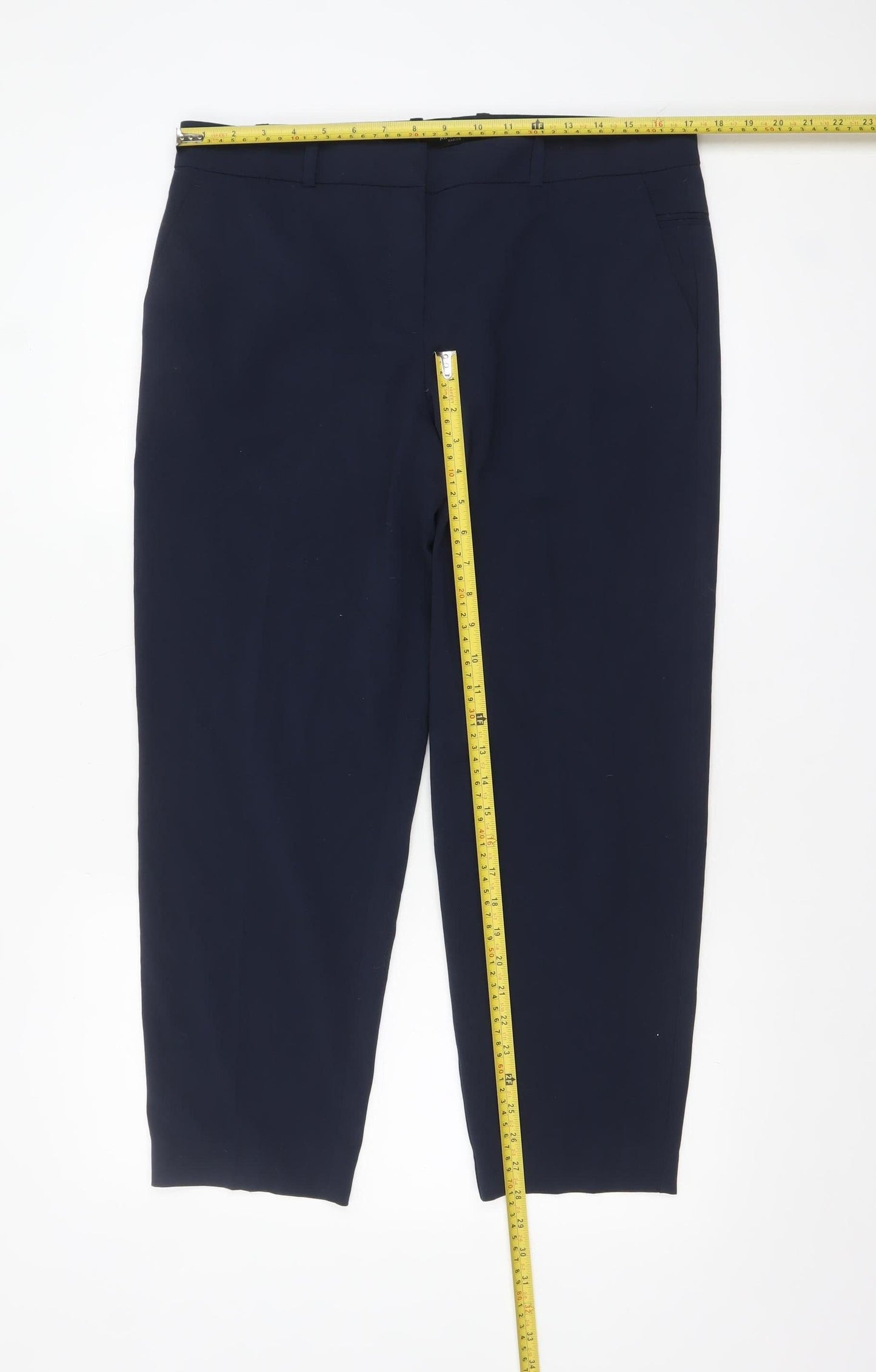 Womens UK Size 14 Mango Slim Fit Cropped Blue Trousers