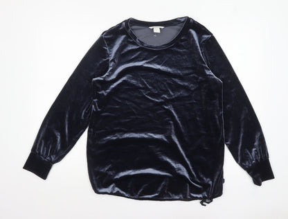 H&M MAMA Blue Velvet Long Sleeve Tunic Blouse Size 12
