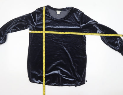H&M MAMA Blue Velvet Long Sleeve Tunic Blouse Size 12