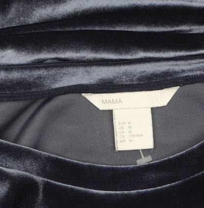 H&M MAMA Blue Velvet Long Sleeve Tunic Blouse Size 12