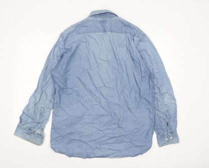 T.M.Lewin Men's Blue Denim Cotton Long Sleeve Casual Shirt L