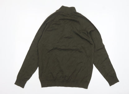 Marks and Spencer Men's Green 1/2 Zip High Neck Cotton Jumper M