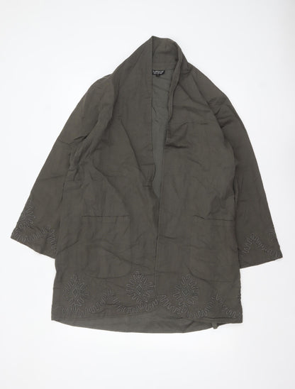 Topshop Women’s Green Embroidered Cotton Kimono Coatigan Size 14