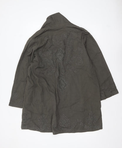 Topshop Women’s Green Embroidered Cotton Kimono Coatigan Size 14
