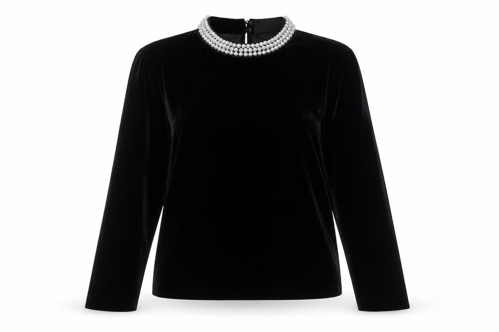 Marks and Spencer Women's Black Velvet Beaded Blouse Size 10